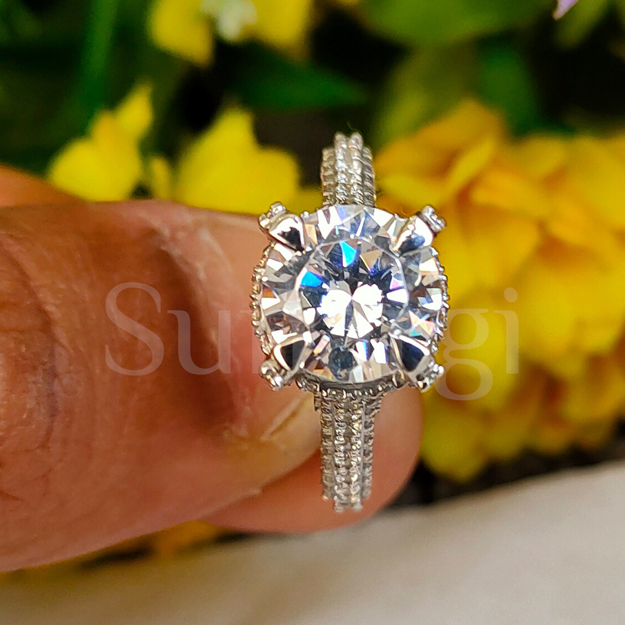 2.26ctw Round Cut Engagement Ring 8mm 2 Carat Round Cut Etsy UK