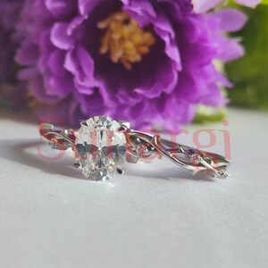 Vintage 3 Ct Oval Geschliffener Weißer Saphir Moissanit Verlobungsring Set, Uniqied Blatt und Weinranke Twisted Ring Set, Geburtstagsgeschenk, 14K Weißgold