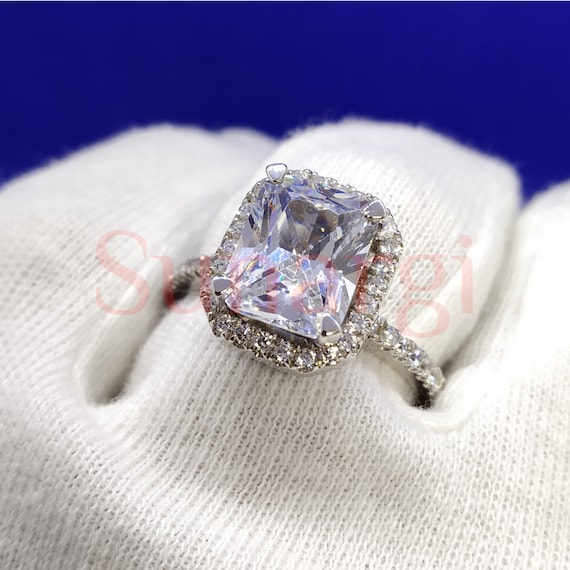 White Sapphire Rings Beautiful Halo Engagement Ring for Her 4ct Radiant Cut Women Wedding Ring White Gold Finish Real Sterling Silver Etsy