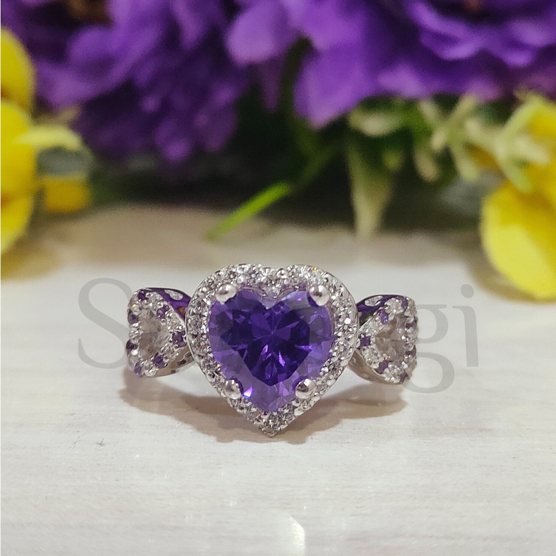 Valentine Heart Shape Engagement Ring Womens Halo Wedding Ring 3 Ct ...