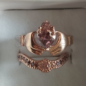 1.70ct Heart Cut Sapphire Irish Claddagh Rings Set Wedding Engagement Ring Set Band for Women 925 Sterling Silver with Rose Gold Finish