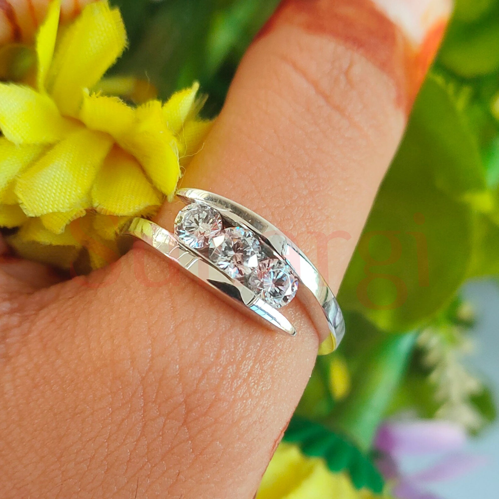 Swirl Ring Bypass Ring Tension Set Ring Three Stone Ring Etsy