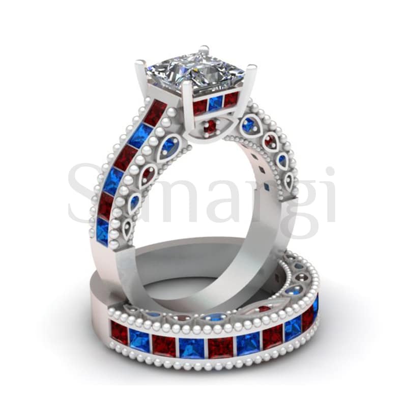 Doctor Who Theme 4.60 Ct Princess Cut White Sapphire Anniversary Ring Gift For Men Women Wedding Set White Gold Finish 925 Sterling Silver