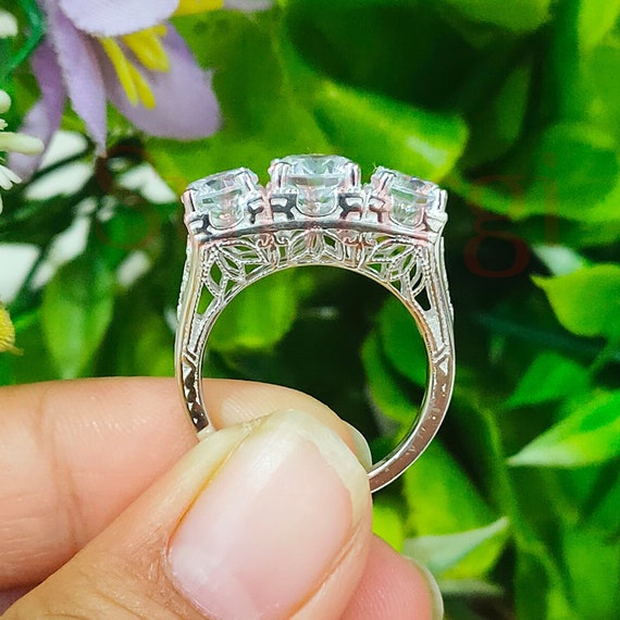 Stone Engagement Rings Princess Cut Vintage Three Stone Wedding Engagement Ring, CT Round Cut