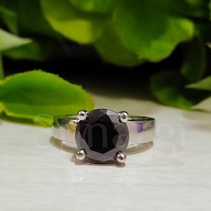 2 Ct Round Cut Black Sapphire Beautiful Solitaire Rings Gift for Her Wedding Engagement Ring for Women White Gold Finish Sterling Silver