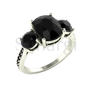 3.00 ct Cushion Cut Black Sapphire Rings Beautiful Three Stone Wedding Engagement Ring for Women White Gold Finish 925 Sterling Silver
