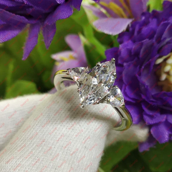 14k White Gold & White Sapphire Round 3 Stone Design 1.50ct Engagement Ring  Sz 7 | eBay