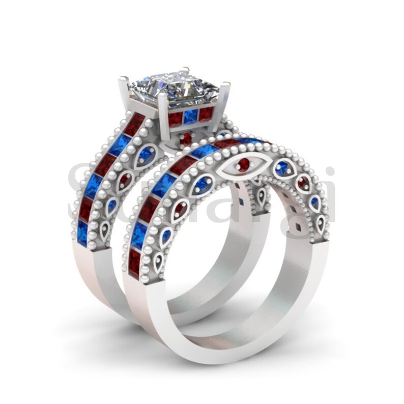 Doctor Who Theme 4.60 Ct Princess Cut White Sapphire Anniversary Ring Gift For Men Women Wedding Set White Gold Finish 925 Sterling Silver