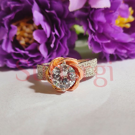 Encantada Coleccion Disney Belle 2 CT Anillo de compromiso de marco de rosa de zafiro blanco en oro de dos tonos anillo de flores antiguo plata de ley Etsy Mexico