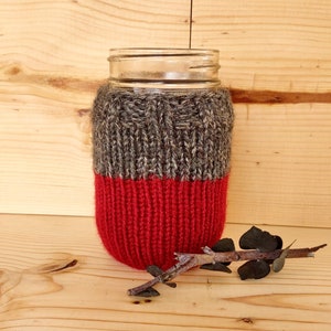 Mason Jar with Gray & Red Cozy