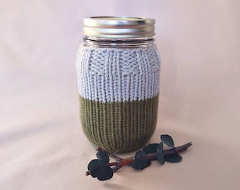 Mason Jar with Gray & Green Cozy