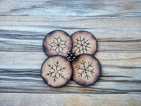 Minimalistic Snowflake Pyrography Coasters Active - Etsy