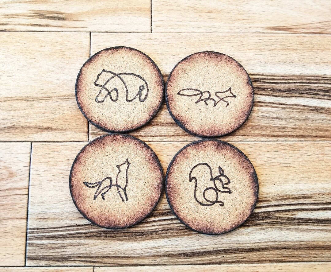Minimalistic Animal Pyrography Coasters - Etsy