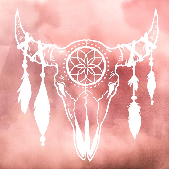 Boho Cow Skull With Feathers Vinyl Decal Skull Decal Boho | Etsy