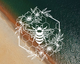 Save the Bees Hexagon Double Floral Vinyl Decal | Bee Decal | Boho Decal | Tumbler Decal | Water Bottle Decal | Laptop Decal | Car Decal