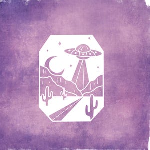 Desert Mountain UFO Vinyl Decal  Car Decal  UFO Decal  Adventure Lover  Water Bottle Decal   Desert Life  Unique  Laptop Decal