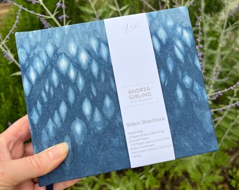 Handmade Hardback Sketchbook with hand-dyed Shibori fabric cover and 210 gsm Cotton Rag Paper