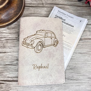 Pochette Carte Grise Personnalisée Beige Cookie, Etui Carte Grise, Porte Assurance, Permis. Cadeau Parfait pour l'obtention du Permis