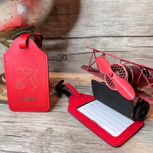 Porte étiquette Bagage Rouge Personnalisé, Etiquette Valise. Cadeau pour amoureux de Voyage.