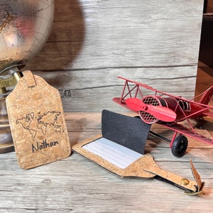 Porte étiquette Bagage Liège Personnalisé, Etiquette Valise. Cadeau pour amoureux de Voyage.