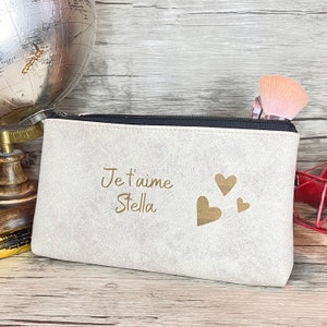 Personalized Beige Toiletry Bag. Travel bag, makeup bag, barber box, cable holder. Made in France in Sarthe.