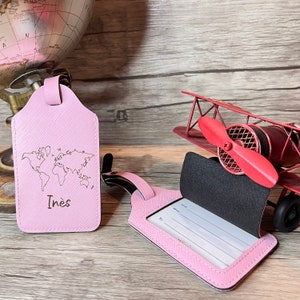 Porte étiquette Bagage Rose Personnalisé, Etiquette Valise. Cadeau pour amoureux de Voyage.