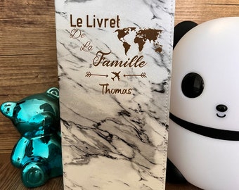 Protège Livret de Famille Personnalisé Marbre Blanc, Etui livret de Famille 100% Personnalisable, Pochette Made in France. Idée Cadeau Noë