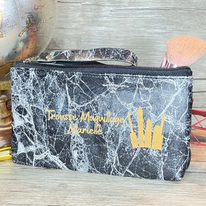 Personalized Black Marble Toiletry Bag. Travel bag, makeup bag, barber box, cable holder. Made in France in Sarthe.