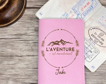 Personalized Pink Passport Cover, Customizable Passport Case. Passport Holder Made in France. Perfect Gift For Travel Fans