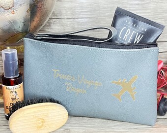 Trousse de Toilette Personnalisée Grise. Trousse Voyage, Trousse Maquillage, Barber Box, Range Câble. Made in France