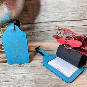 Porte étiquette Bagage Bleu Ciel Personnalisé, Etiquette Valise. Cadeau pour amoureux de Voyage.
