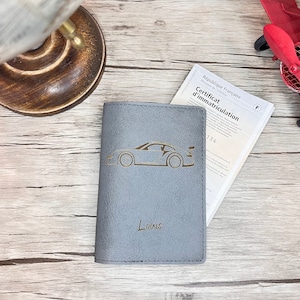 Pochette Carte Grise Personnalisée Grise, Etui Carte Grise, Porte Assurance, Permis. Cadeau Parfait pour l'obtention du Permis