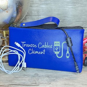 Personalized Blue Toiletry Bag. Travel bag, makeup bag, barber box, cable holder. Made in France in Sarthe.