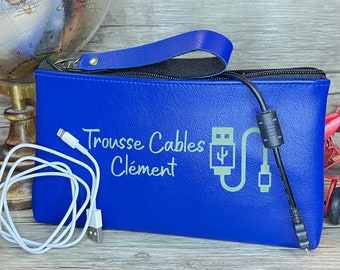 Trousse de Toilette Personnalisée Bleue. Trousse Voyage, Trousse Maquillage, Barber Box, Range Câble. Made in France