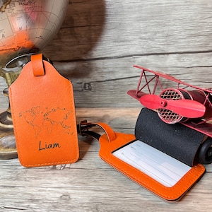 Porte étiquette Bagage Orange Personnalisé, Etiquette Valise. Cadeau pour amoureux de Voyage.