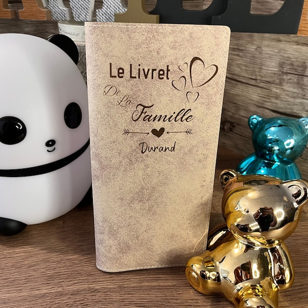 Protège Livret de Famille Personnalisé couleur Beige, Etui livret de Famille Personnalisable, Pochette Made in France. Idée Cadeau Famille