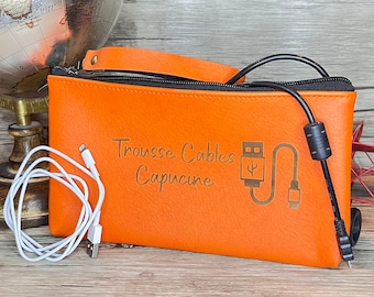 Trousse de Toilette Personnalisée Orange. Trousse Voyage, Trousse Maquillage, Barber Box, Range Câble. Made in France