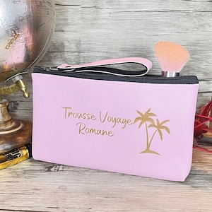 Personalized Pink Toiletry Bag. Travel bag, makeup bag, barber box, cable holder. Made in France in Sarthe.