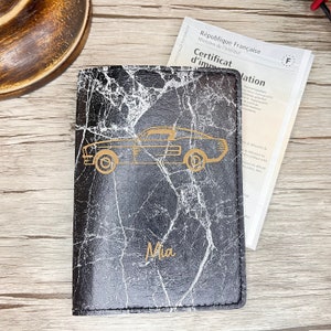 Pochette Carte Grise Personnalisée Marbre Noir, Etui Carte Grise, Porte Assurance, Permis. Cadeau Parfait pour l'obtention du Permis
