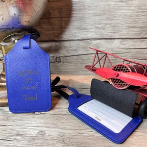 Porte étiquette Bagage Bleu Personnalisé, Etiquette Valise. Cadeau pour amoureux de Voyage.