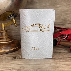 Porte papiers voiture rose beige + étui carte grise made in France simili  cuir