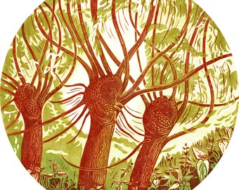 Summer on Mill Down original limited edition lino cut print of a Sussex landscape