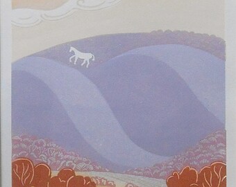 Summer on Mill Down original limited edition lino cut print of a Sussex landscape