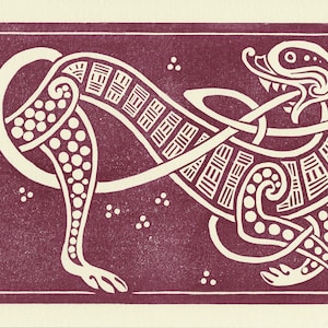 Chien celtique - carte originale imprimée à la main, découpée en lino, conçue et imprimée par Ian O'Halloran