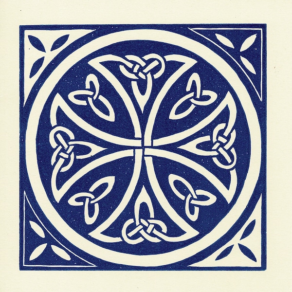 The Lindisfarne Knot - hand-printed original lino-cut card designed and printed by Ian O'Halloran