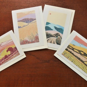 De Sussex Landscape-collectie - 4 met de hand geproduceerde wenskaarten van mijn werk met de afbeelding van het Sussex-landschap