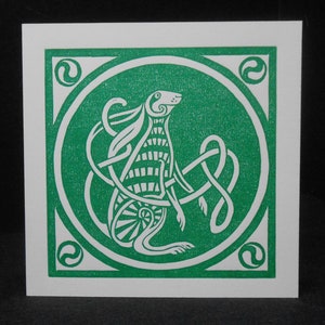 Celtic Moongazing Hare - carte linocut originale imprimée à la main conçue et imprimée par Ian O'Halloran