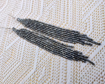 Long Czech Seed Bead Earrings, Ombre Fringe Earrings
