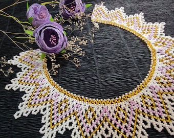 Collar con cuentas de oro blanco, joyería folclórica ucraniana, delicado collar Sylianka, regalo hecho a mano para ella.