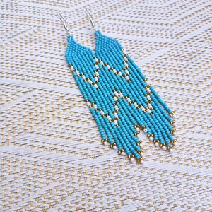 Long Seed Bead Fringe Earrings: Geometric Dangles, Stainless Steel Hooks